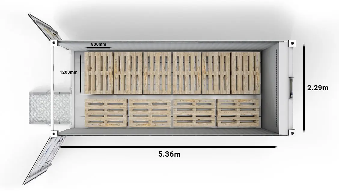 Palettes Europe dans un conteneur ArcticStore de 20 pieds