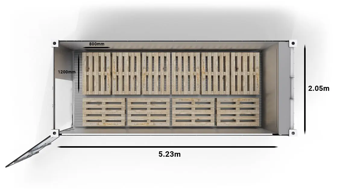 10 palettes Europe dans un conteneur UltraFreezer de 20 pieds