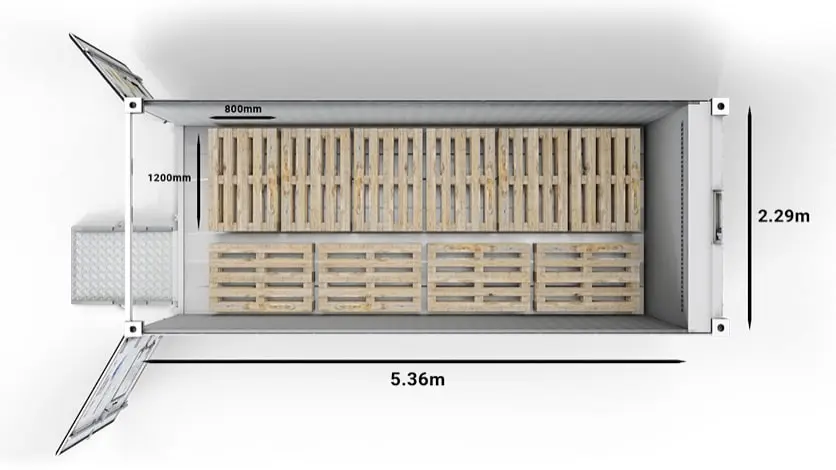 Palettes dans un conteneur ArcticStore de 20 pieds