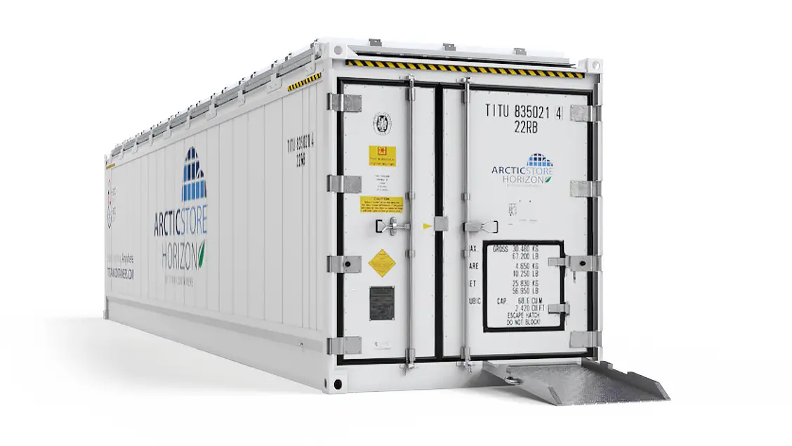 40ft ArcticStore Horizon Vue de face avec Panneaux Solaires