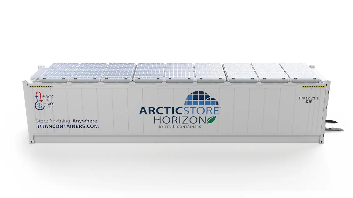 40ft ArcticStore Horizon avec Panneaux Solaires Vue latérale
