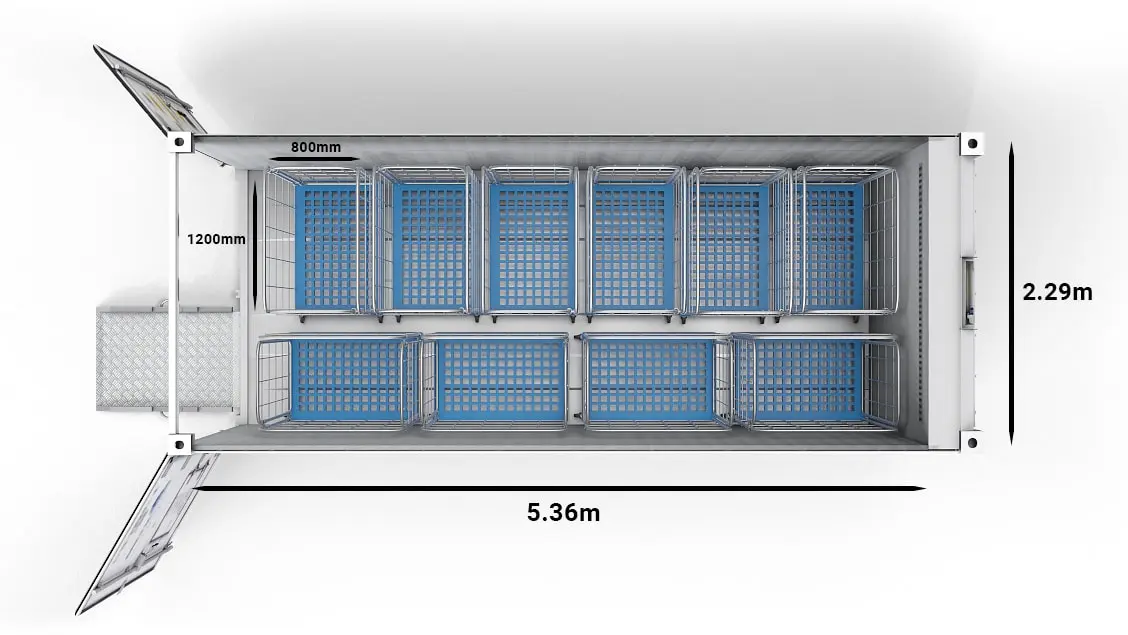 10 chariots dans un conteneur ArcticStore Horizon de 20 pieds