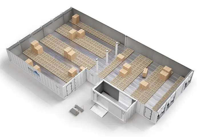Arctic SuperStore mit Paletten und Verbindungsraum
